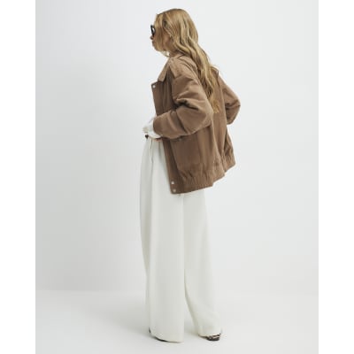 Cream Belted Wide Leg Trousers