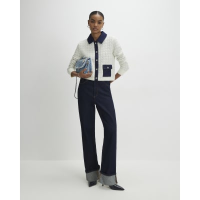 Cream Boucle Denim Mix Cardigan