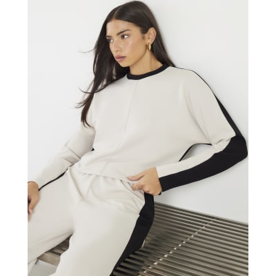 Cream Colour Block Batwing Sweatshirt