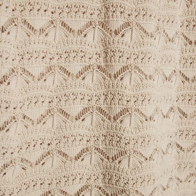 Cream Crochet Knit Boat Neck Mini Dress