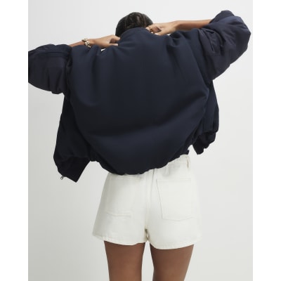 Cream Denim Elasticated A Line Shorts