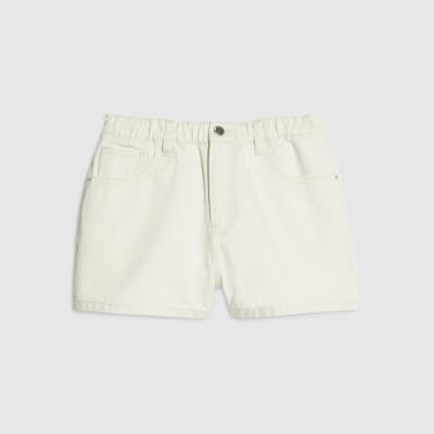 Cream Denim Elasticated A Line Shorts