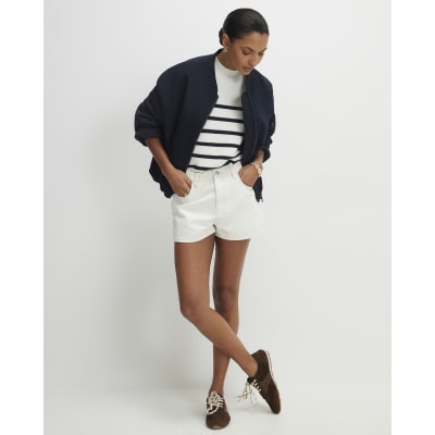 Cream Denim Elasticated A Line Shorts