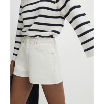 Cream Denim Elasticated A Line Shorts