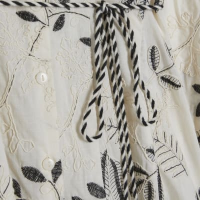 Cream Embroidered Mini Shirt Dress