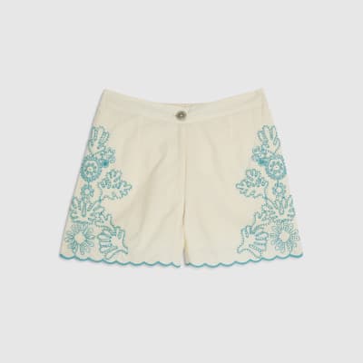 Cream Embroidered Shorts