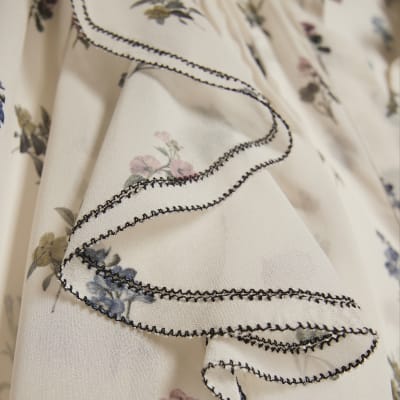 Cream Floral Ruffle Detail Blouse