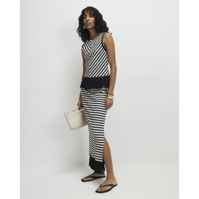 Cream Fringed Stripe Tank Top