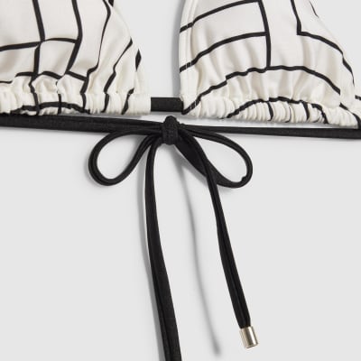 Cream Geometric Stripe Triangle Bikini Top