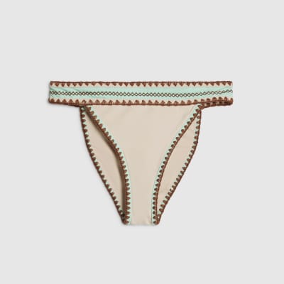 Cream High Leg Whipstitch Bikini Bottoms