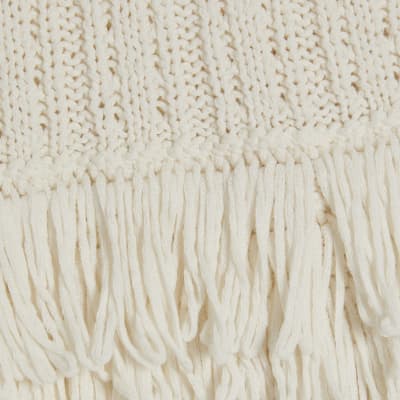 Cream Knitted Fringe Trim Vest Top