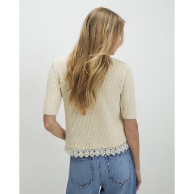 Cream Lace Hem Knitted Top