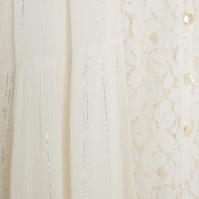 Cream Lace Mix Long Sleeve Shirt