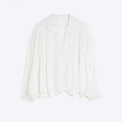 Cream Lace Mix Long Sleeve Shirt