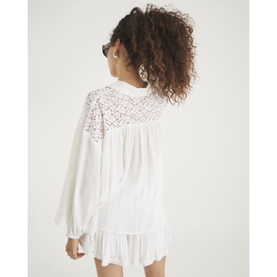 Cream Lace Mix Long Sleeve Shirt