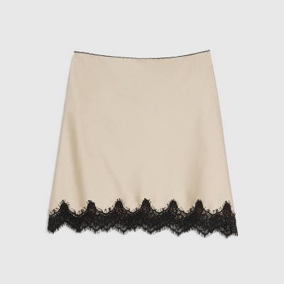 Cream Lace Trim Satin Mini Skirt