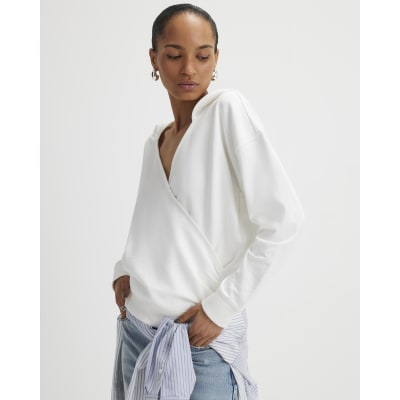 Cream Long Sleeve Wrap Front Hoodie