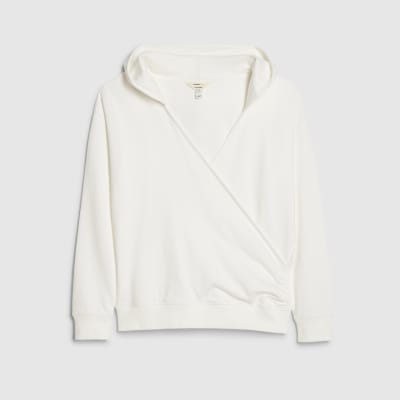 Cream Long Sleeve Wrap Front Hoodie