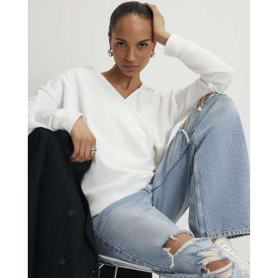 Cream Long Sleeve Wrap Front Hoodie