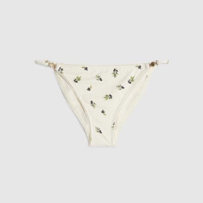 Cream Olive Print Bikini Bottoms