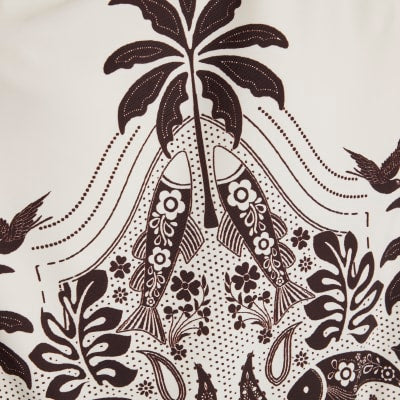Cream One Shoulder Print Swimsuit