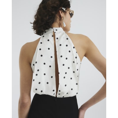 Cream Polka Dot Halter Neck Jumpsuit