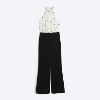 Cream Polka Dot Halter Neck Jumpsuit
