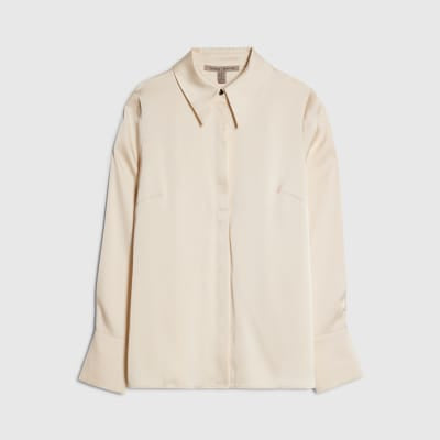 Cream Satin Long Sleeve Shirt