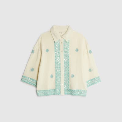 Cream Sequin Embellished Shirt