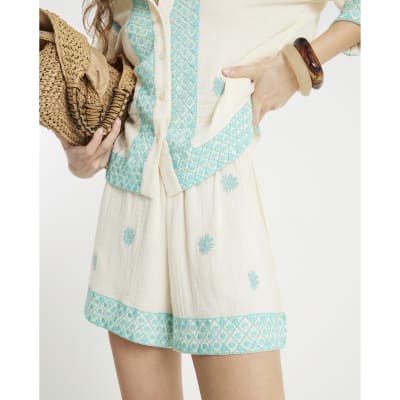 Cream Sequin Embellished Shorts