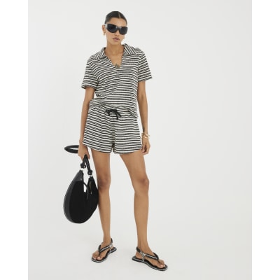 Cream Short Sleeve Stripe Polo Shirt