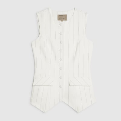 Cream Sleeveless Striped Longline Waistcoat