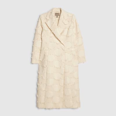 Cream Spot Fringe Longline Duster Coat