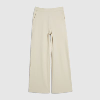 Cream Stretch Wide Leg Trousers