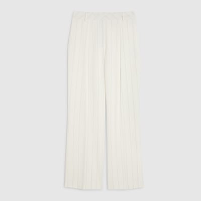 Cream Striped Wide Leg Trousers