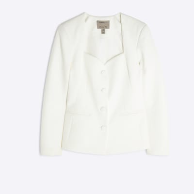 Cream Sweetheart Neckline Blazer