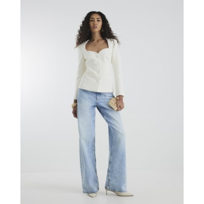 Cream Sweetheart Neckline Blazer