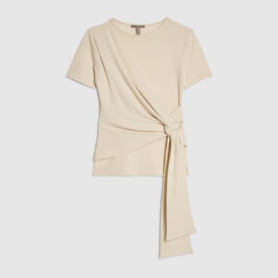 Cream Textured Knot Front Top