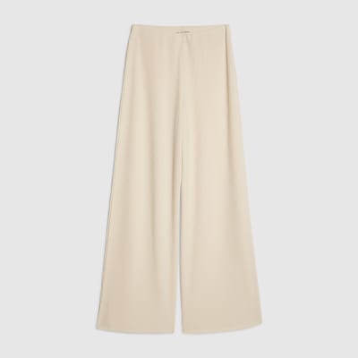 Cream Textured Wide Leg Trousers