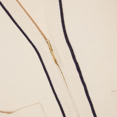 Cream Tipped Zip Through Sleeveless Cardigan