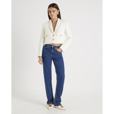 Cream Utility Cropped Blazer