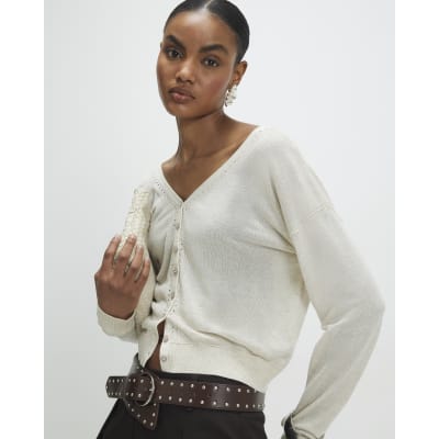 Cream V Neck Cardigan