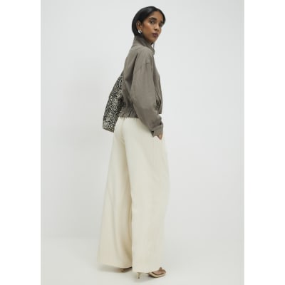 Cream Wide Leg Smart Joggers