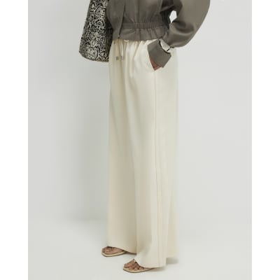 Cream Wide Leg Smart Joggers