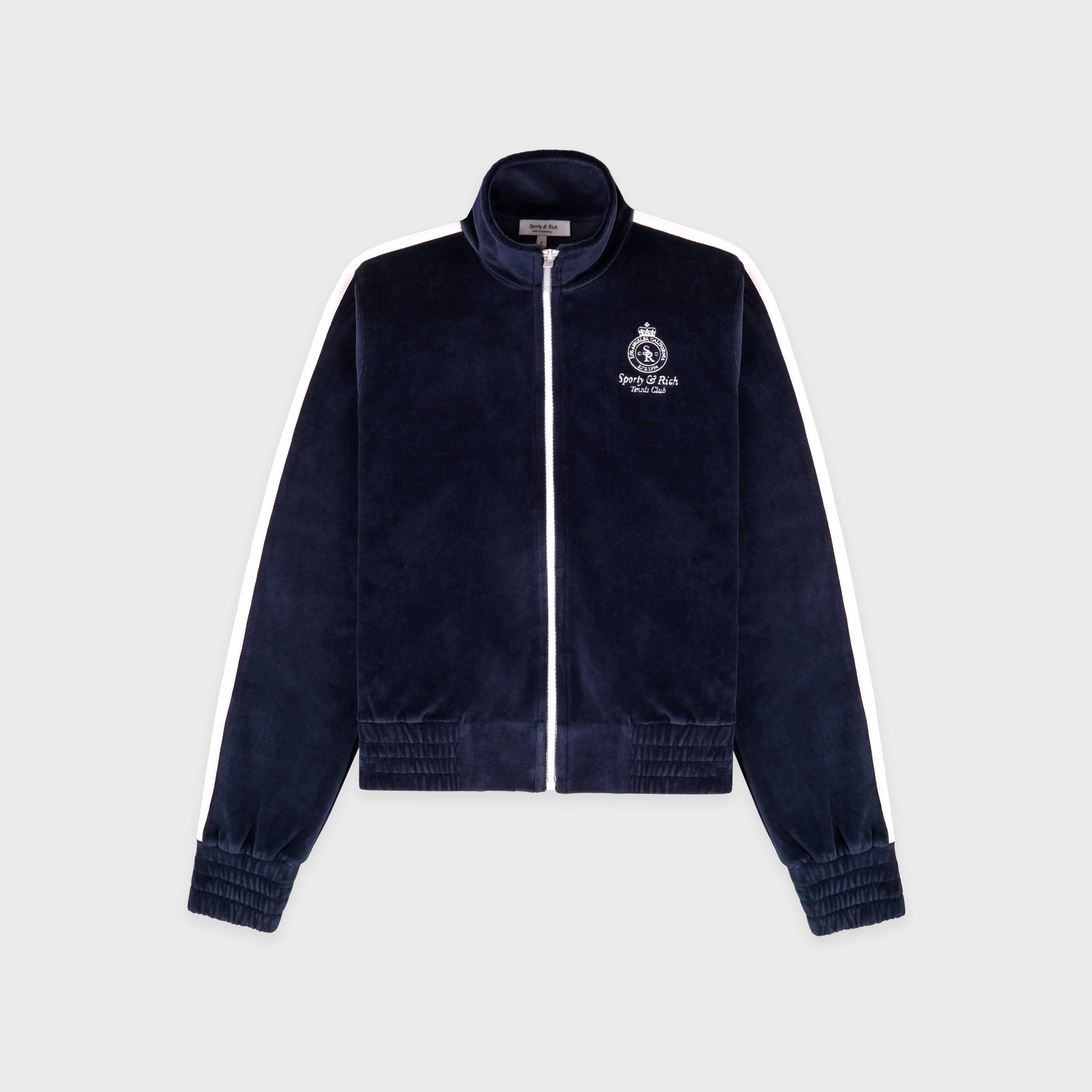 Crown Tennis Elio Velour Track Jacket - Navy/Ecru
