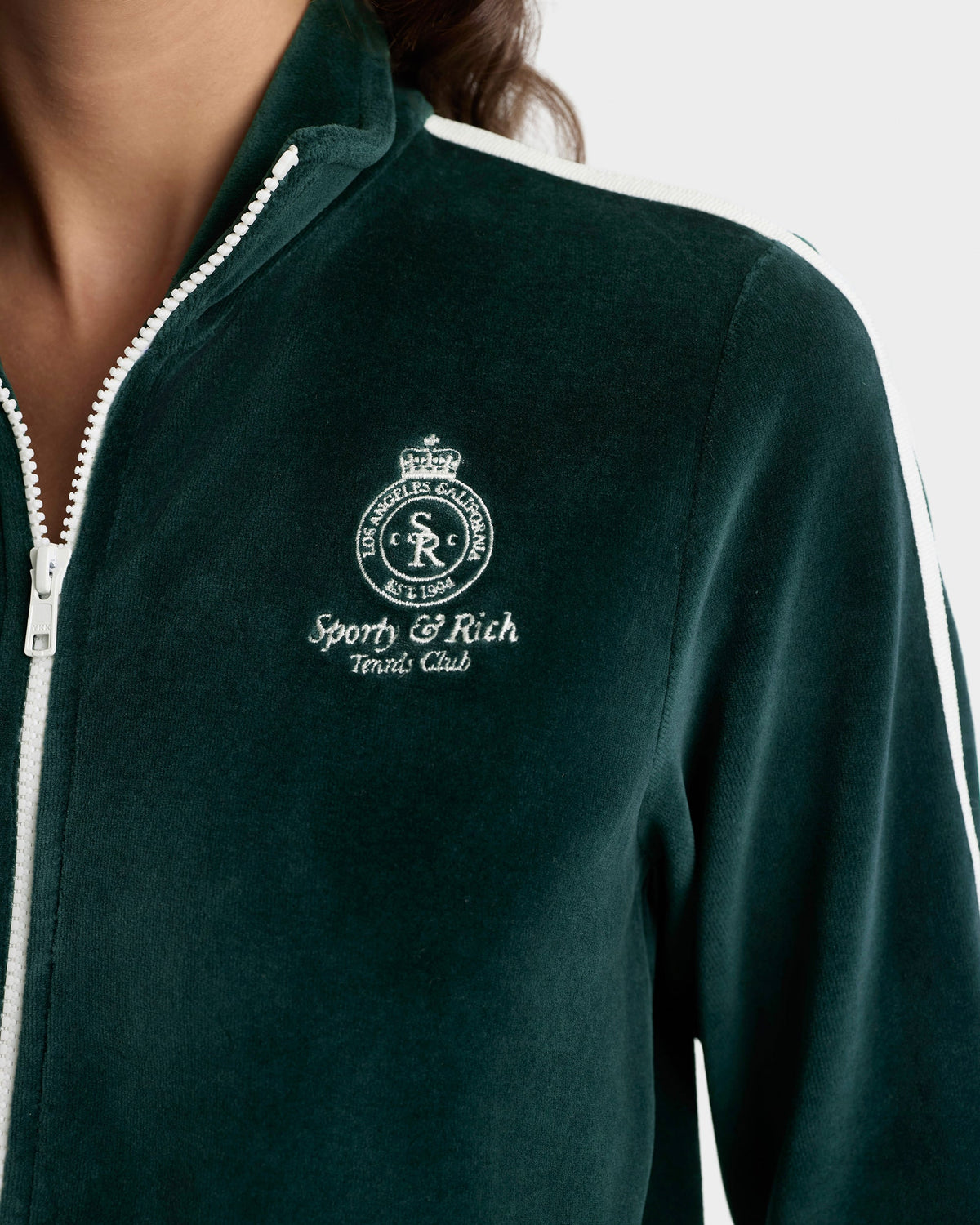 Crown Tennis Elio Velour Track Jacket - Forest/Ecru