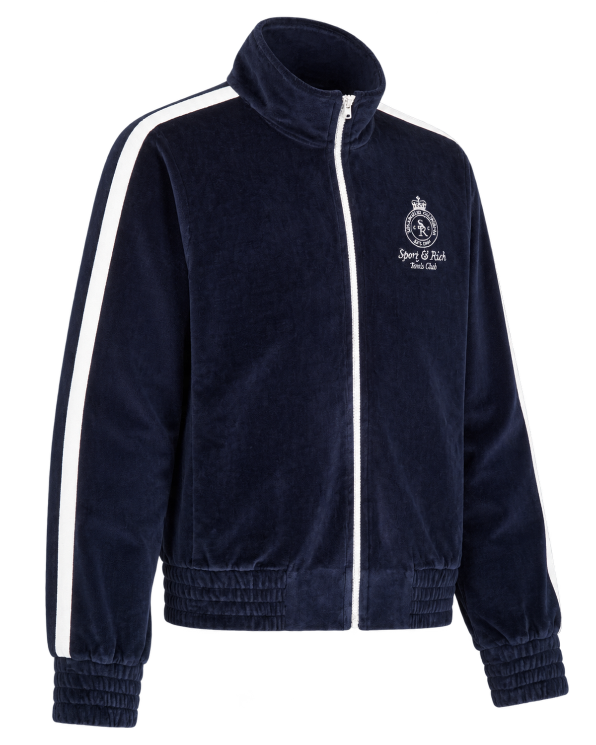 Crown Tennis Elio Velour Track Jacket - Navy/Ecru