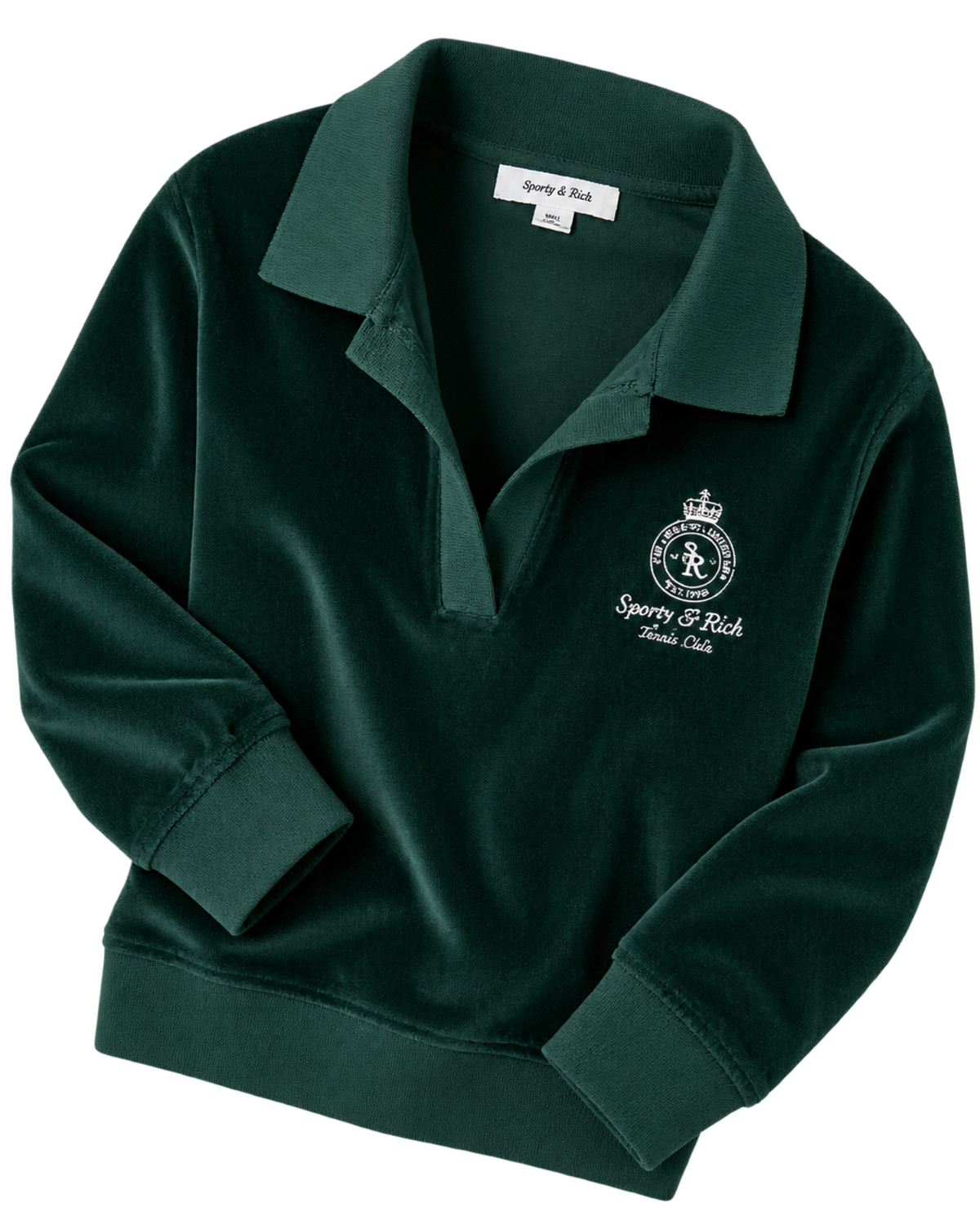 Crown Tennis Velour Polo - Forest/Ecru