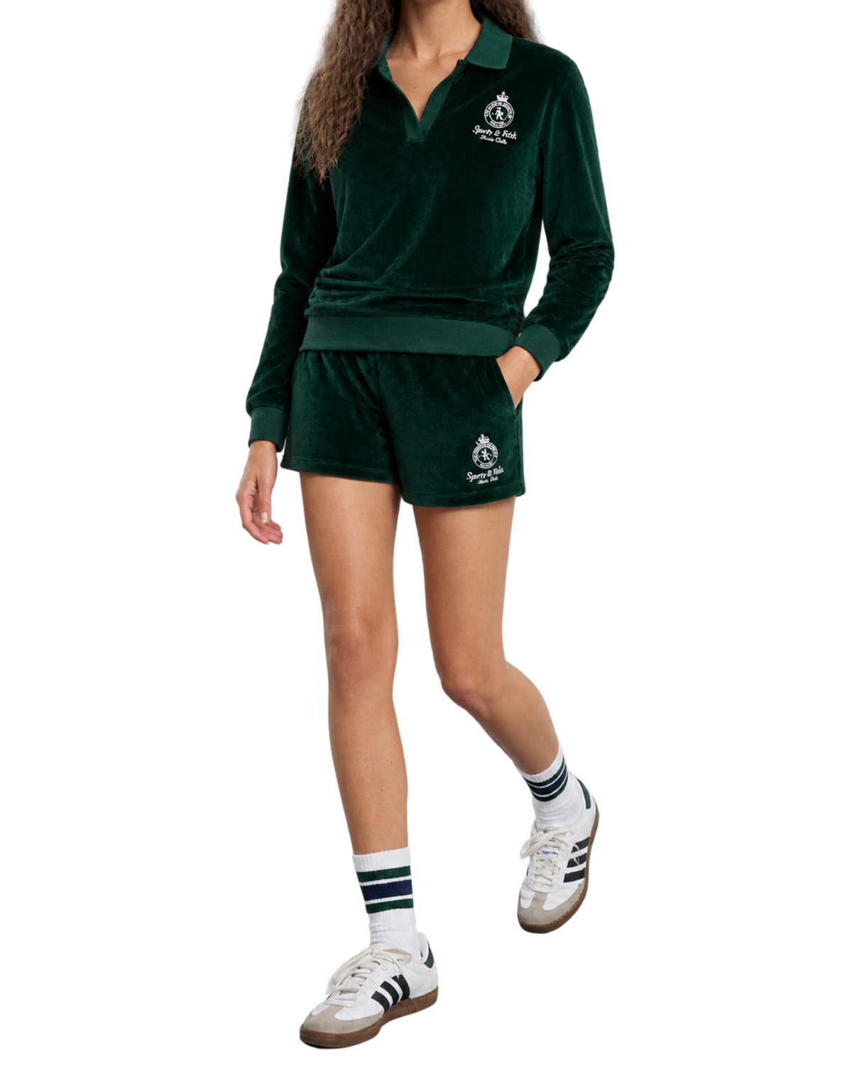 Crown Tennis Velour Polo - Forest/Ecru