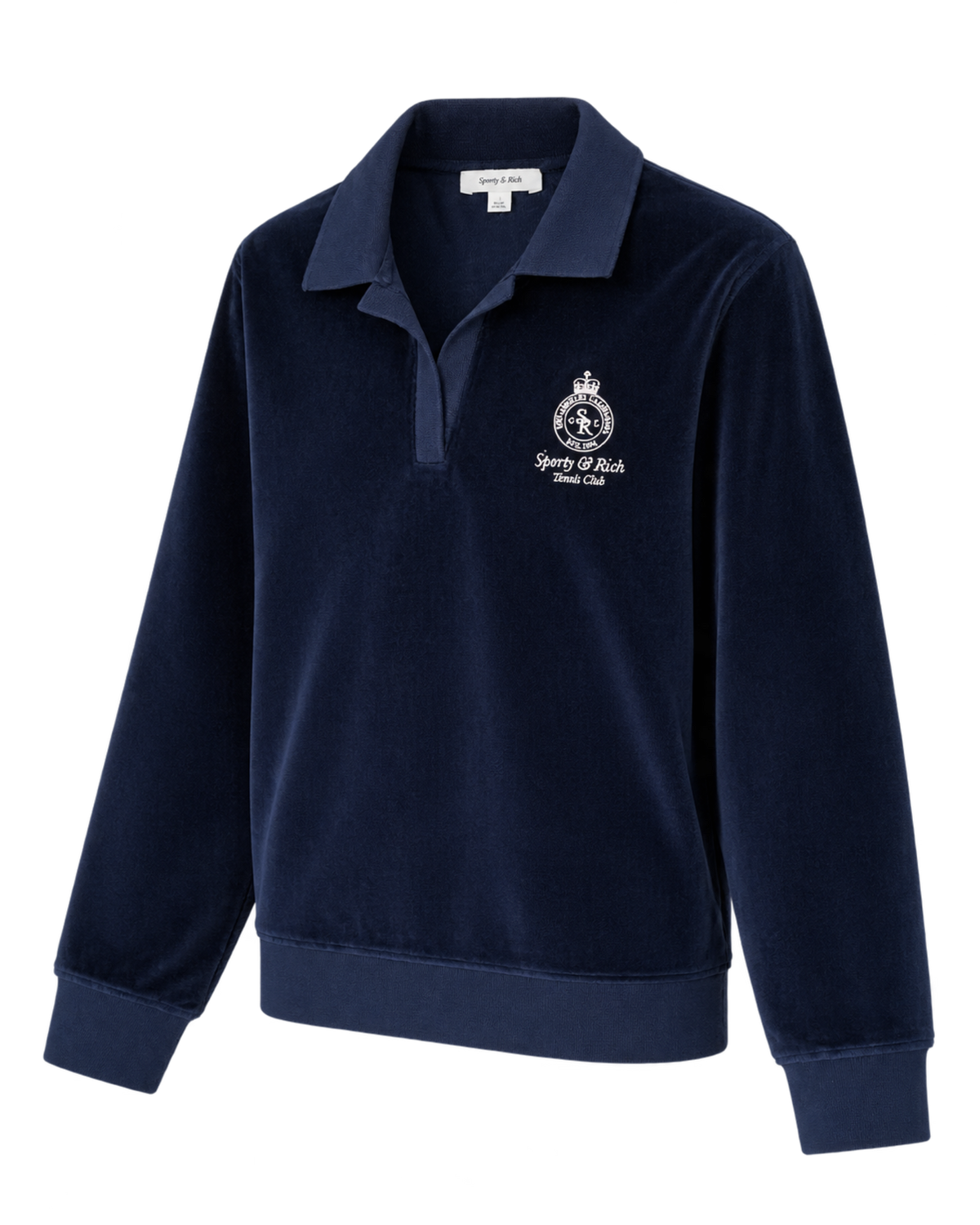 Crown Tennis Velour Polo - Navy/Ecru